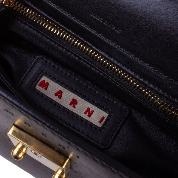 MARNI black leather gold brass frame crossbody shoulder bag - Picture 10 of 12